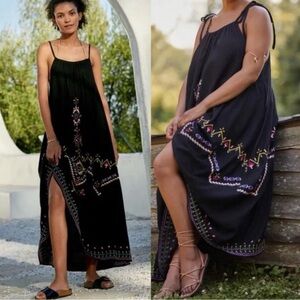 Anthropologie Dress Black and White Embellished Maxi Sundress